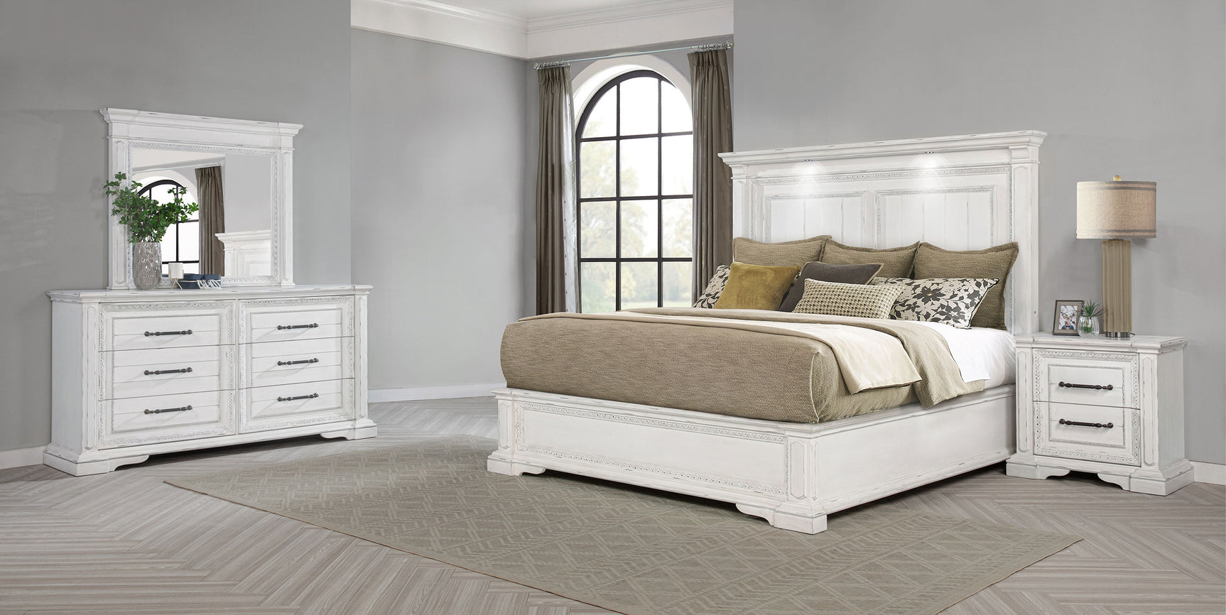 Tampa Furniture Outlet - Coaster - McKinney 4-piece California King Bedroom Set Vintage White - 215871KW-S4