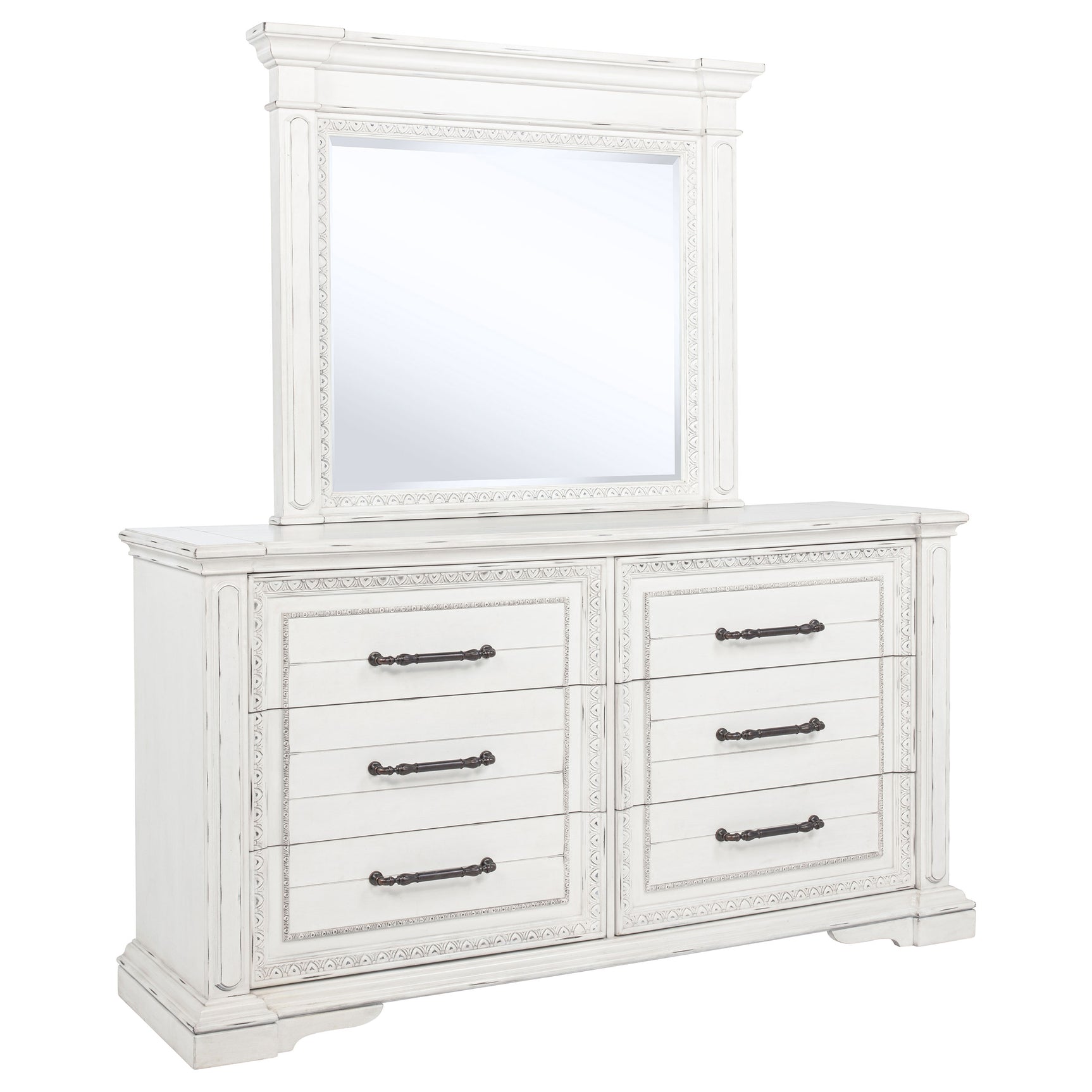 Tampa Furniture Outlet - Coaster - McKinney 6-drawer Bedroom Dresser with Mirror Vintage White - 215873M