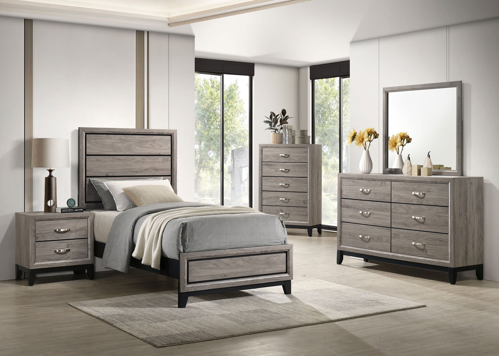 Tampa Furniture Outlet - Coaster - Valen Five-piece Twin Bedroom Set Light Taupe - 215911T-S5