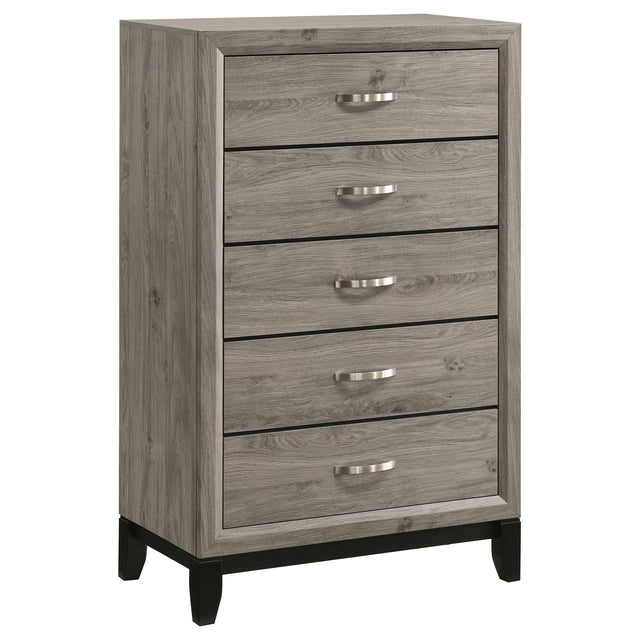 Tampa Furniture Outlet - Coaster - Valen 5-drawer Bedroom Chest of Drawers Light Taupe - 215915