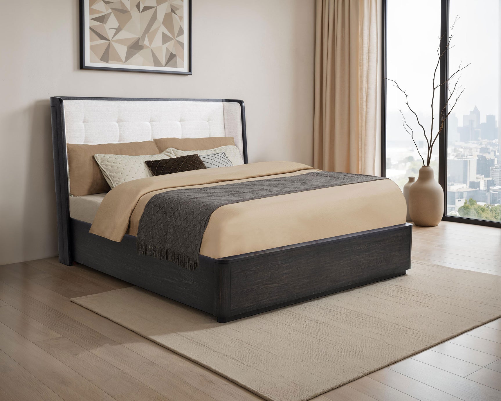 Leandro 55-inch Eastern King Wingback Bed Burnished Black