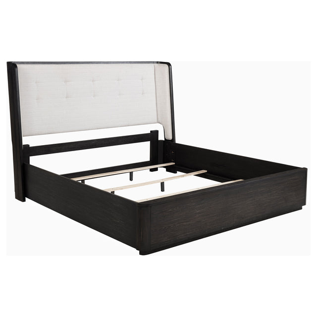 Tampa Furniture Outlet - Coaster - Leandro 55-inch Eastern King Wingback Bed Burnished Black - 222491KE