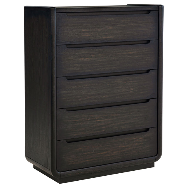 Tampa Furniture Outlet - Coaster - Leandro 5-drawer Bedroom Chest of Drawers Burnished Black - 222495