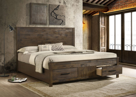Woodmont Eastern King Storage Bed Rustic Golden Brown - Tampa Furniture Outlet
