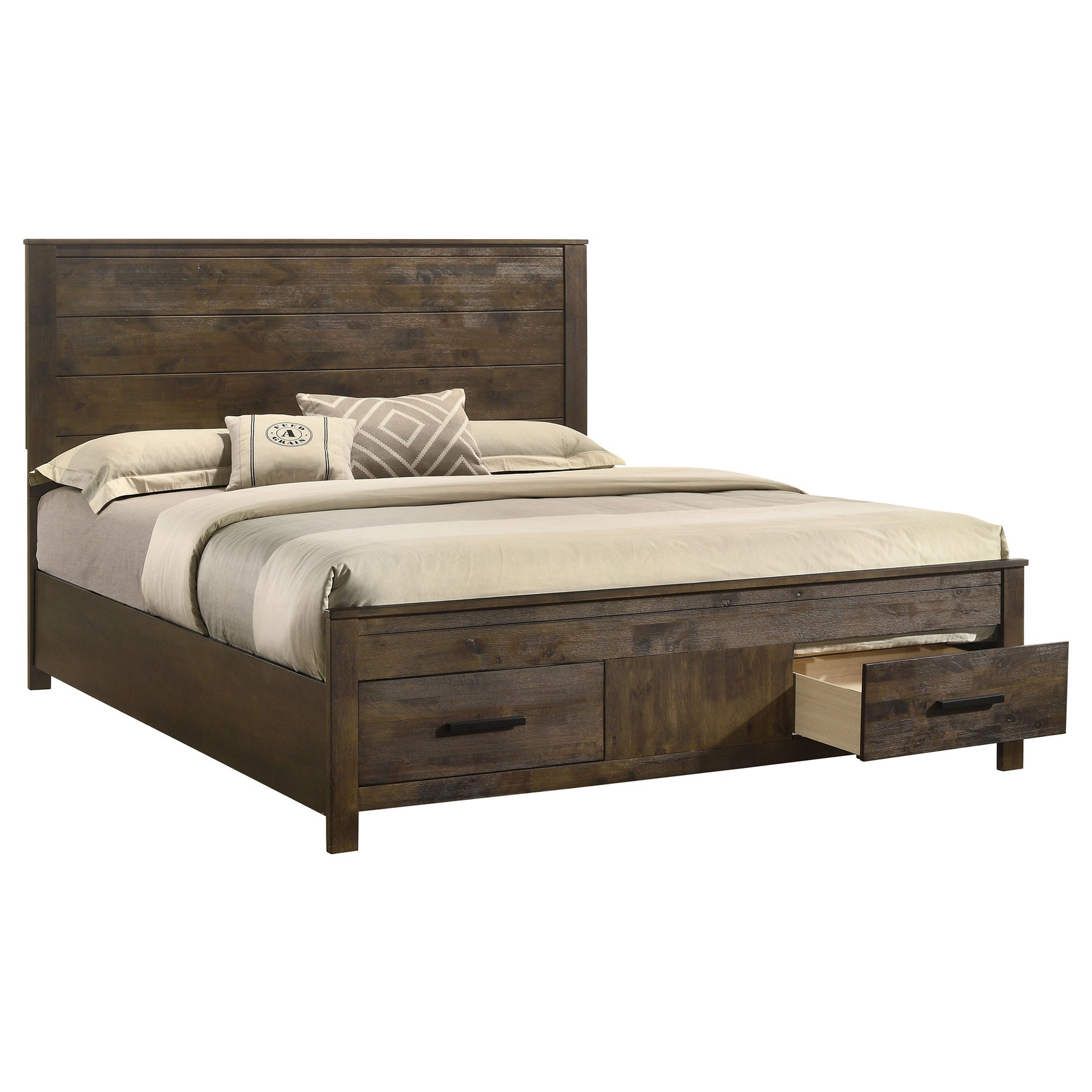 Woodmont Eastern King Storage Bed Rustic Golden Brown - Tampa Furniture Outlet