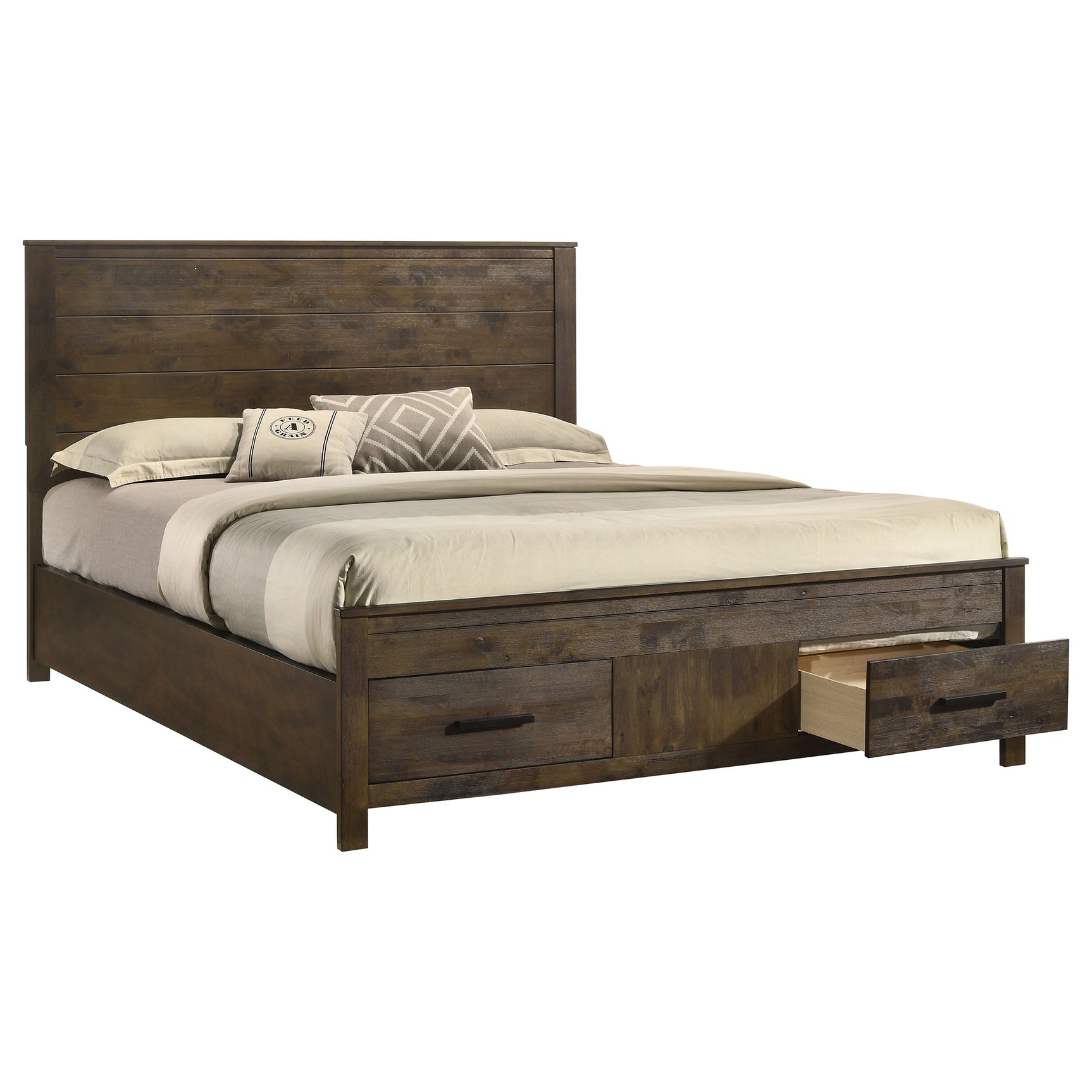 Woodmont California King Storage Bed Rustic Golden Brown - Tampa Furniture Outlet