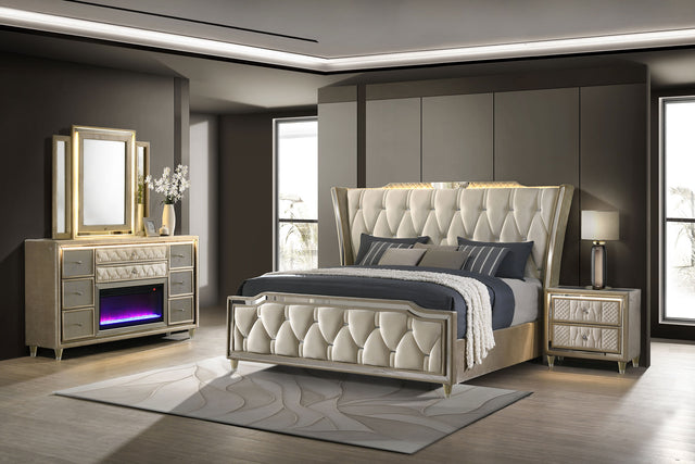 Tampa Furniture Outlet - Coaster - Lorient 4-piece Eastern King Bedroom Set Ivory and Camel - 222661KE-S4B