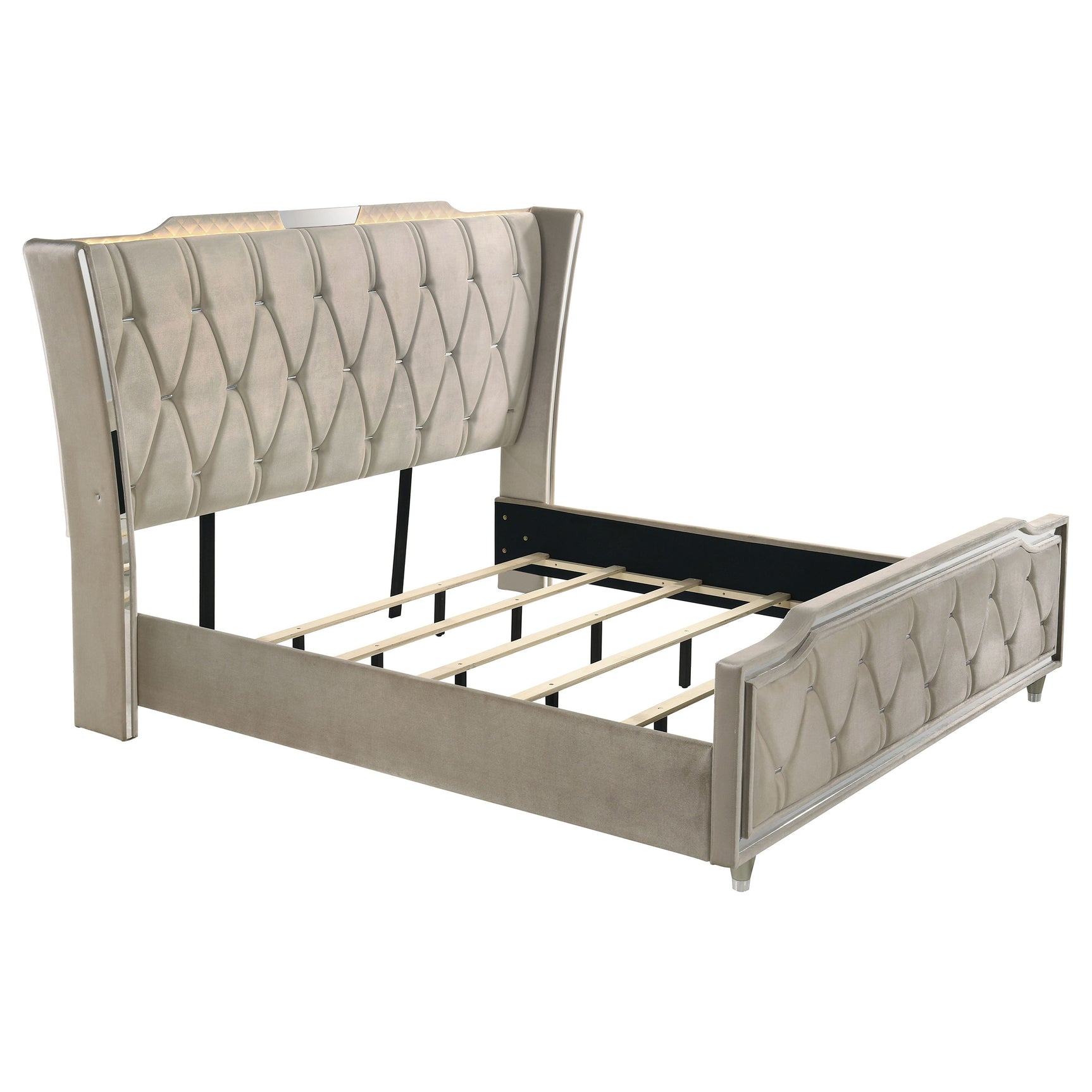 Tampa Furniture Outlet - Coaster - Lorient Eastern King LED Upholstered Bed Ivory and Camel - 222661KE
