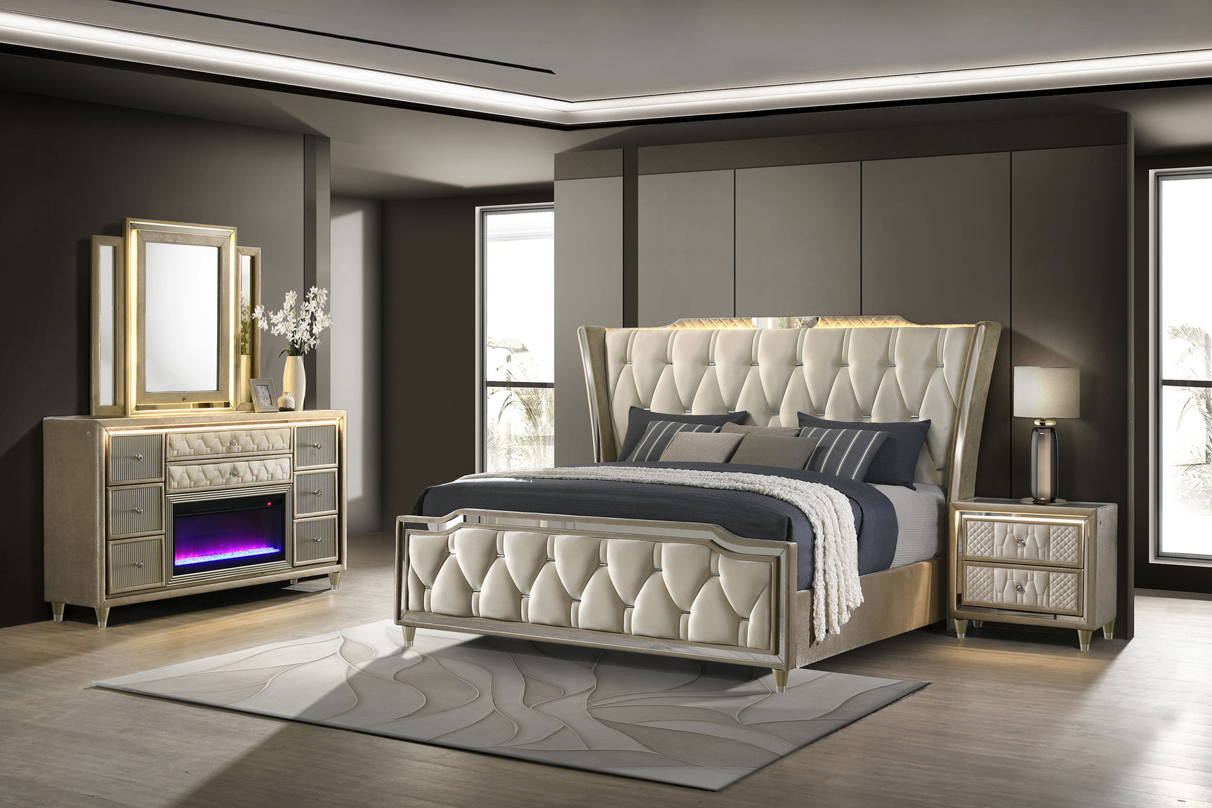 Tampa Furniture Outlet - Coaster - Lorient 4-piece California King Bedroom Set Ivory and Camel - 222661KW-S4B