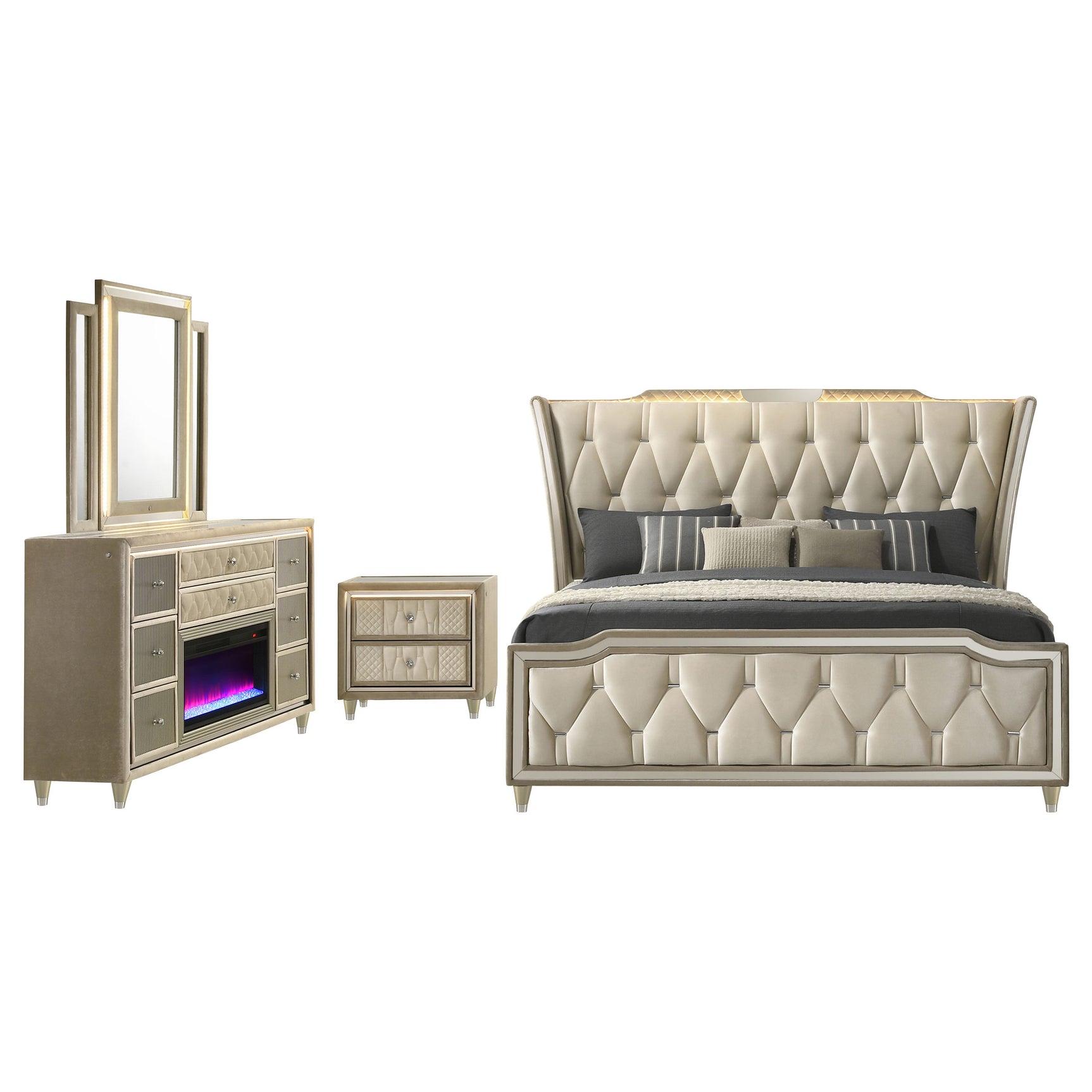 Lorient 4-piece California King Bedroom Set Ivory and Camel