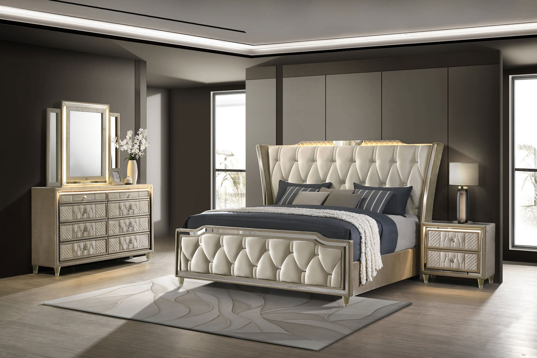 Tampa Furniture Outlet - Coaster - Lorient 4-piece California King Bedroom Set Ivory and Camel - 222661KW-S4