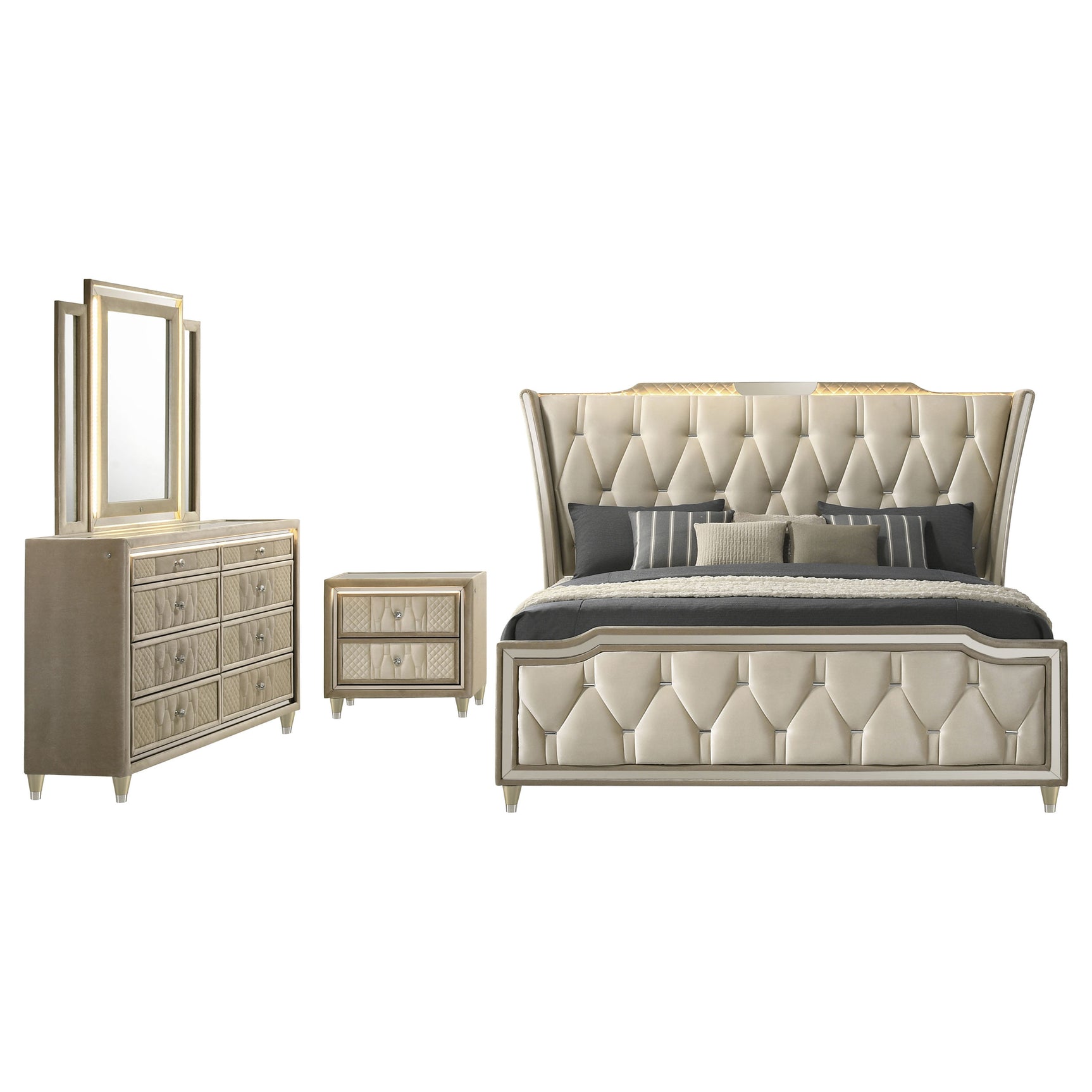 Lorient 4-piece California King Bedroom Set Ivory and Camel