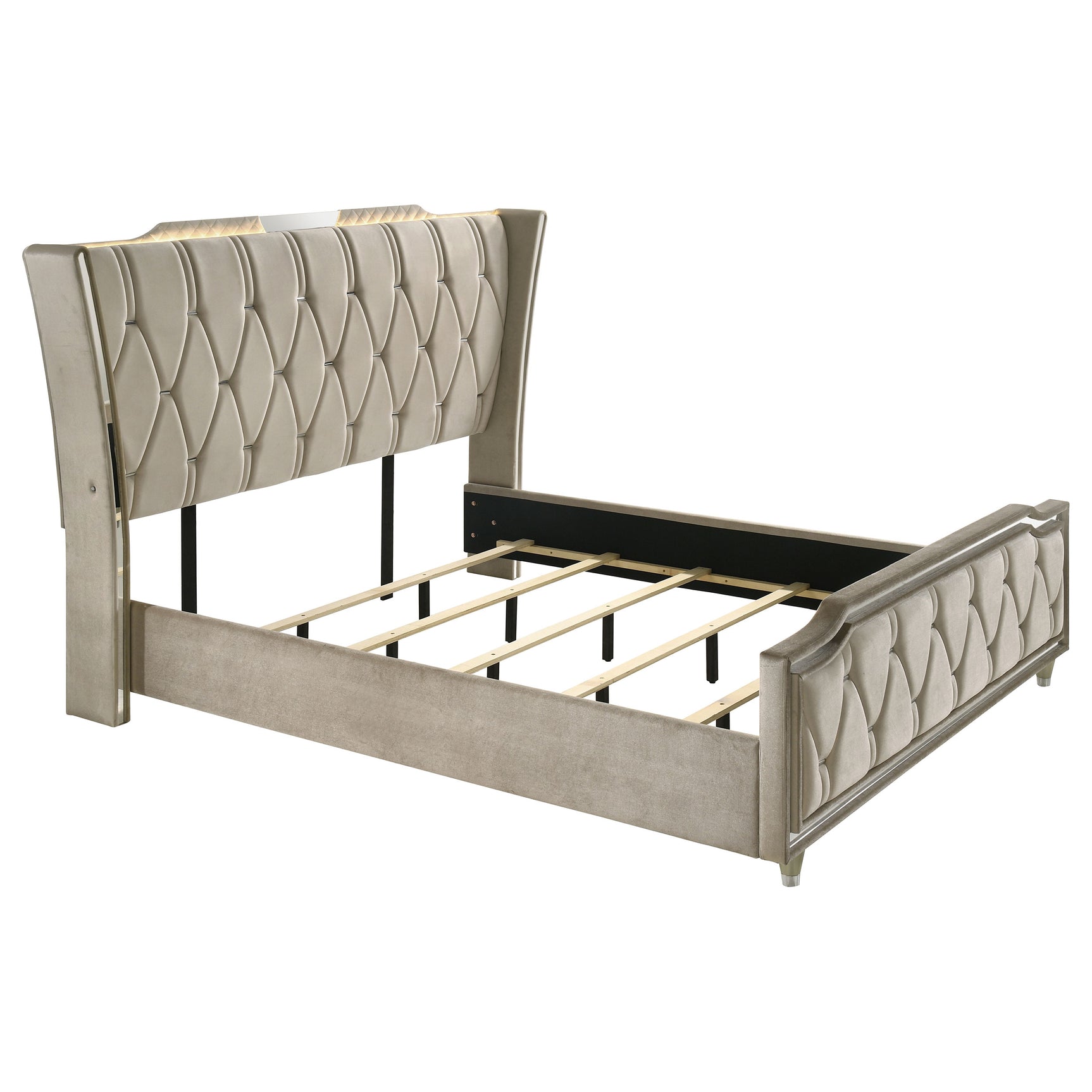Tampa Furniture Outlet - Coaster - Lorient California King LED Upholstered Bed Ivory and Camel - 222661KW