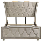 Lorient Queen LED Upholstered Wingback Bed Ivory and Camel