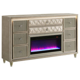 Tampa Furniture Outlet - Coaster - Lorient 8-drawer LED Bedroom Flame Box Dresser Ivory Camel - 222663FB