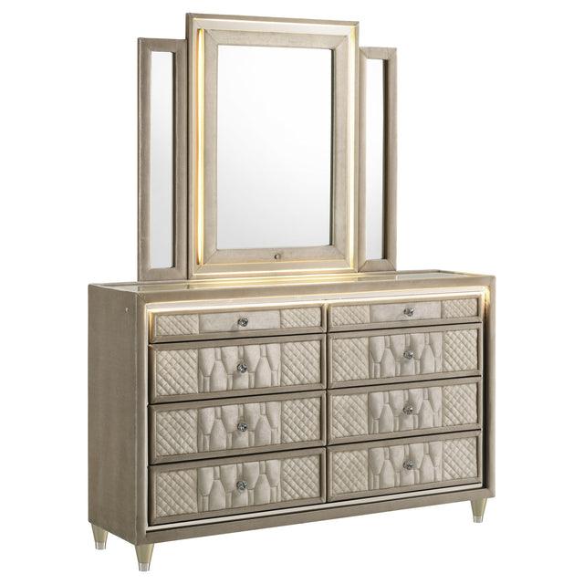 Tampa Furniture Outlet - Coaster - Lorient 8-drawer LED Dresser with Mirror Ivory and Camel - 222663M