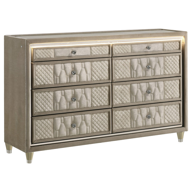 Tampa Furniture Outlet - Coaster - Lorient 8-drawer LED Bedroom Dresser Cabinet Ivory and Camel - 222663