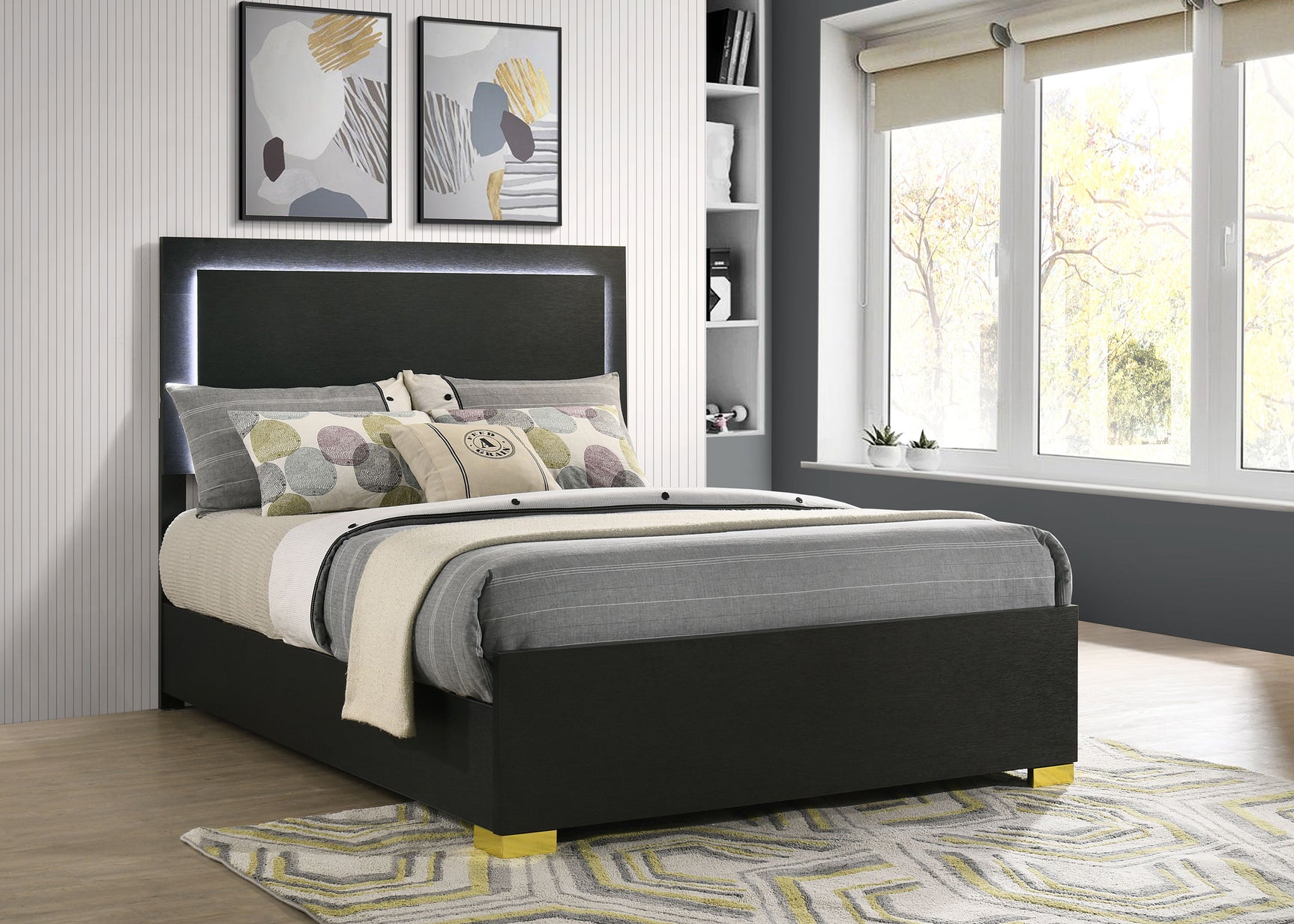 Marceline Wood Full LED Panel Bed Black - Tampa Furniture Outlet