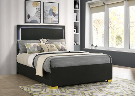 Marceline Wood Full LED Panel Bed Black - Tampa Furniture Outlet