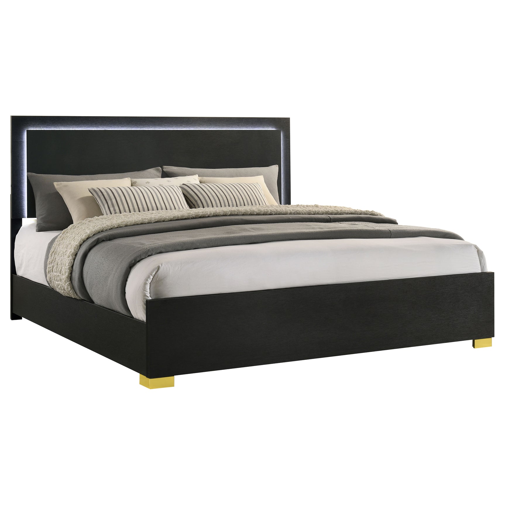 Marceline Wood Eastern King LED Panel Bed Black - Tampa Furniture Outlet