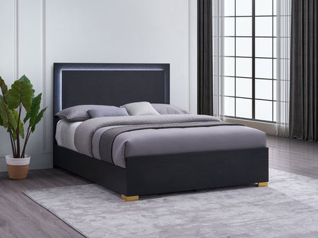 Marceline Wood Queen LED Panel Bed Black - Tampa Furniture Outlet