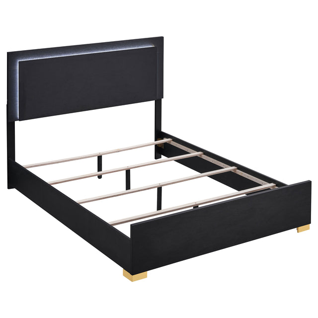 Tampa Furniture Outlet - Coaster - Marceline Wood Queen LED Panel Bed Black - 222831Q