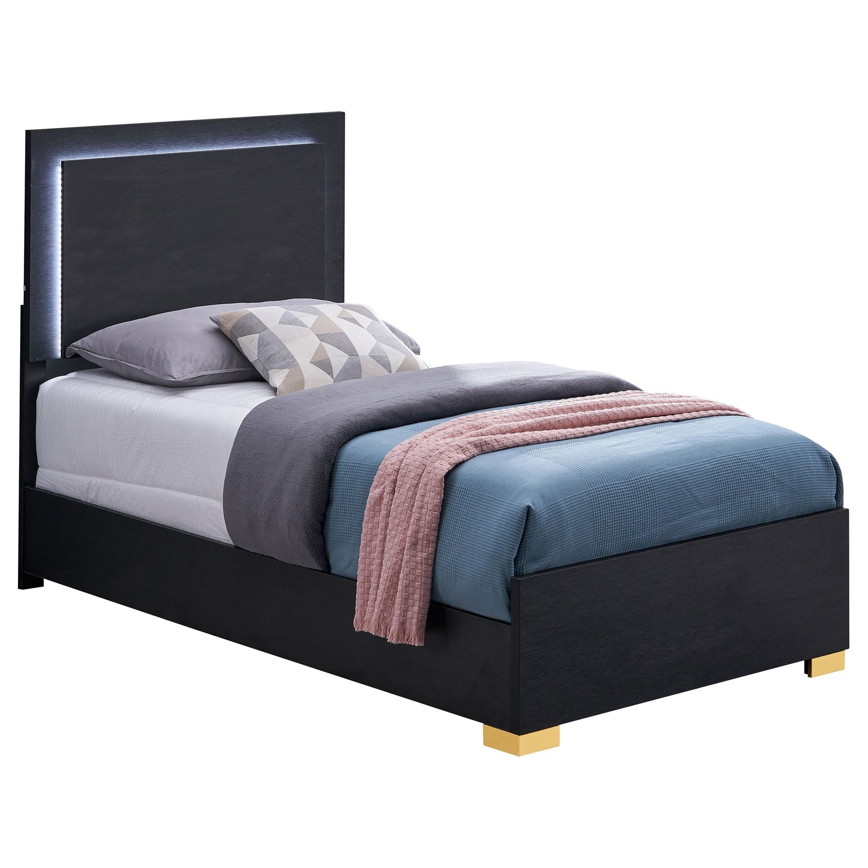 Marceline Wood Twin LED Panel Bed Black - Tampa Furniture Outlet