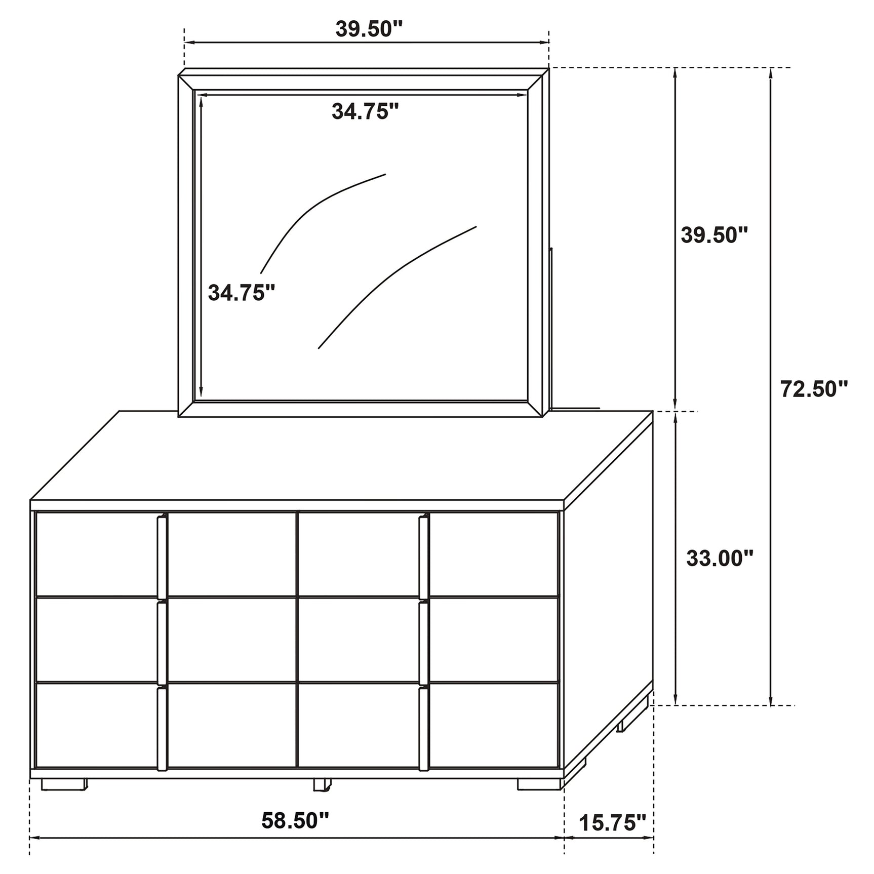Marceline 6-drawer Dresser with Mirror Black - Tampa Furniture Outlet