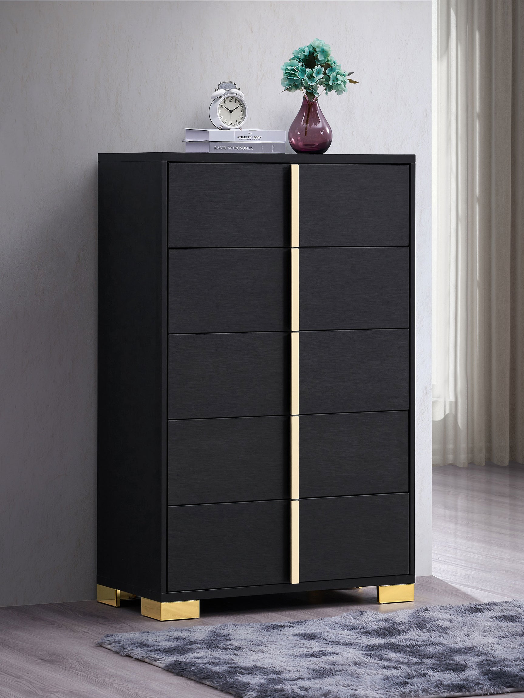Marceline 5-drawer Bedroom Chest Black - Tampa Furniture Outlet