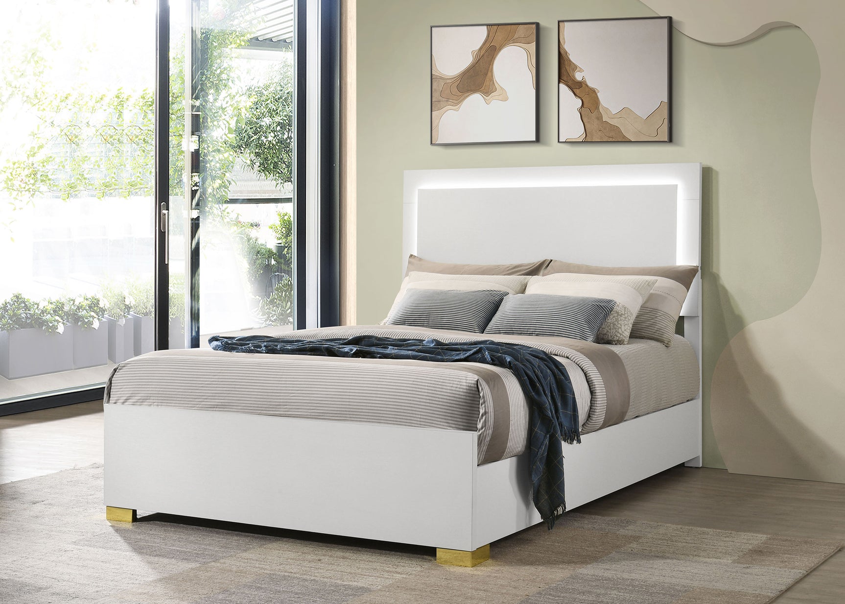 Marceline Wood Full LED Panel Bed White - Tampa Furniture Outlet