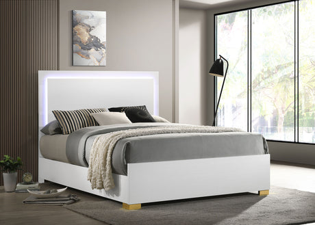 Marceline Wood Eastern King LED Panel Bed White - Tampa Furniture Outlet
