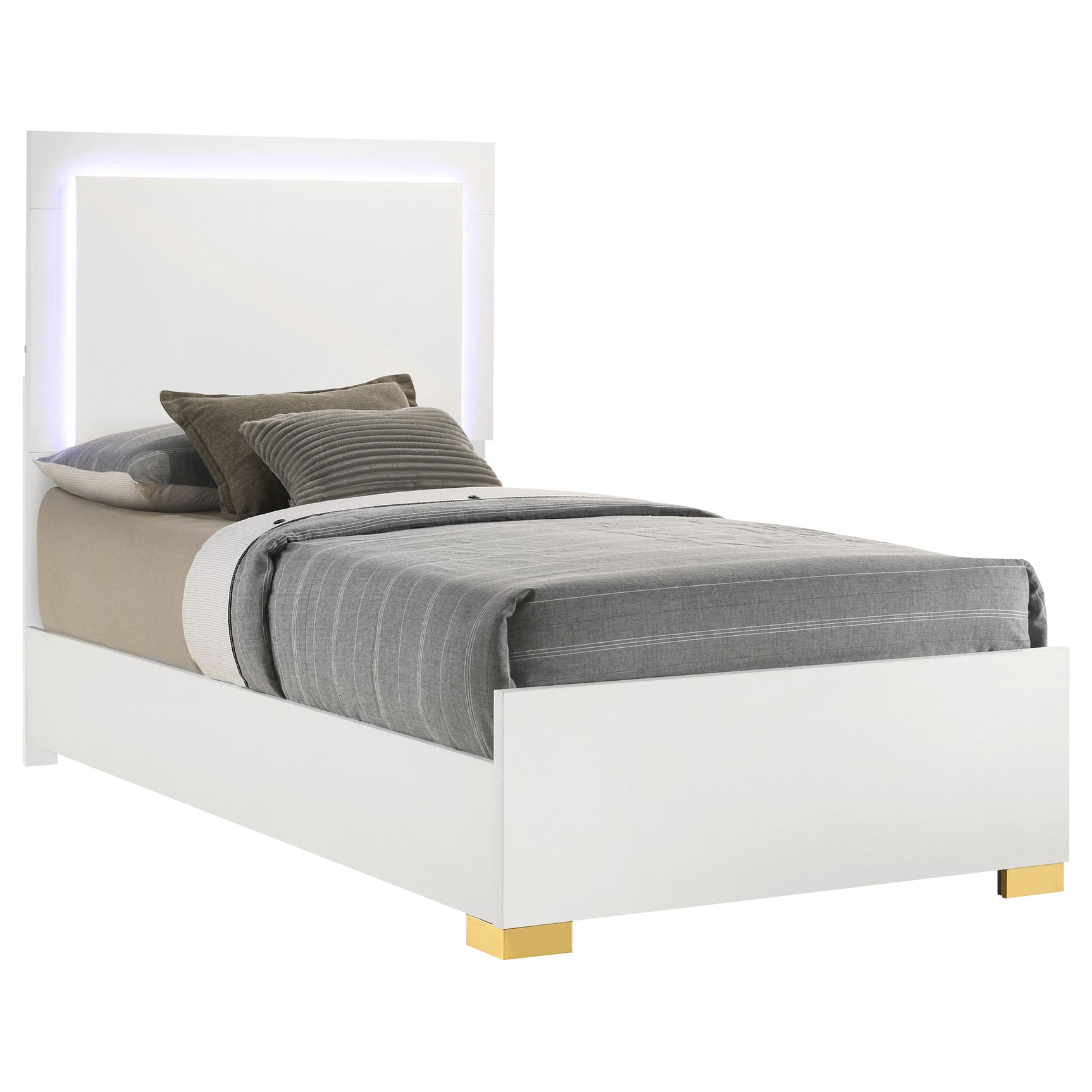 Marceline Wood Twin LED Panel Bed White - Tampa Furniture Outlet