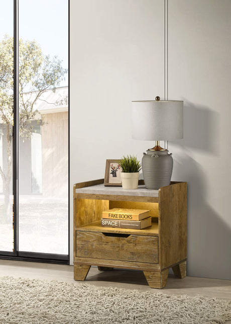 Henderson 1-drawer LED Nightstand Bedside Table Medium Oak