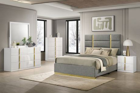 Tampa Furniture Outlet - Coaster - Ines 5-piece Eastern King Bedroom Set Grey and White High Gloss - 223091GRYKE-S5
