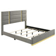 Tampa Furniture Outlet - Coaster - Ines 56-inch Fabric Upholstered Eastern King Panel Bed Grey - 223091GRYKE