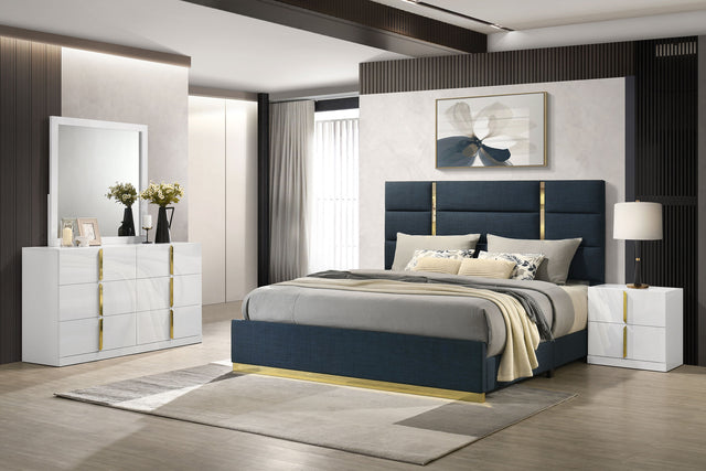 Tampa Furniture Outlet - Coaster - Ines 4-piece Eastern King Bedroom Set Navy and White High Gloss - 223091NVYKE-S4