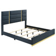 Tampa Furniture Outlet - Coaster - Ines 56-inch Fabric Upholstered Eastern King Panel Bed Navy - 223091NVYKE