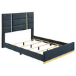 Tampa Furniture Outlet - Coaster - Ines 56-inch Fabric Upholstered Queen Panel Bed Navy - 223091NVYQ