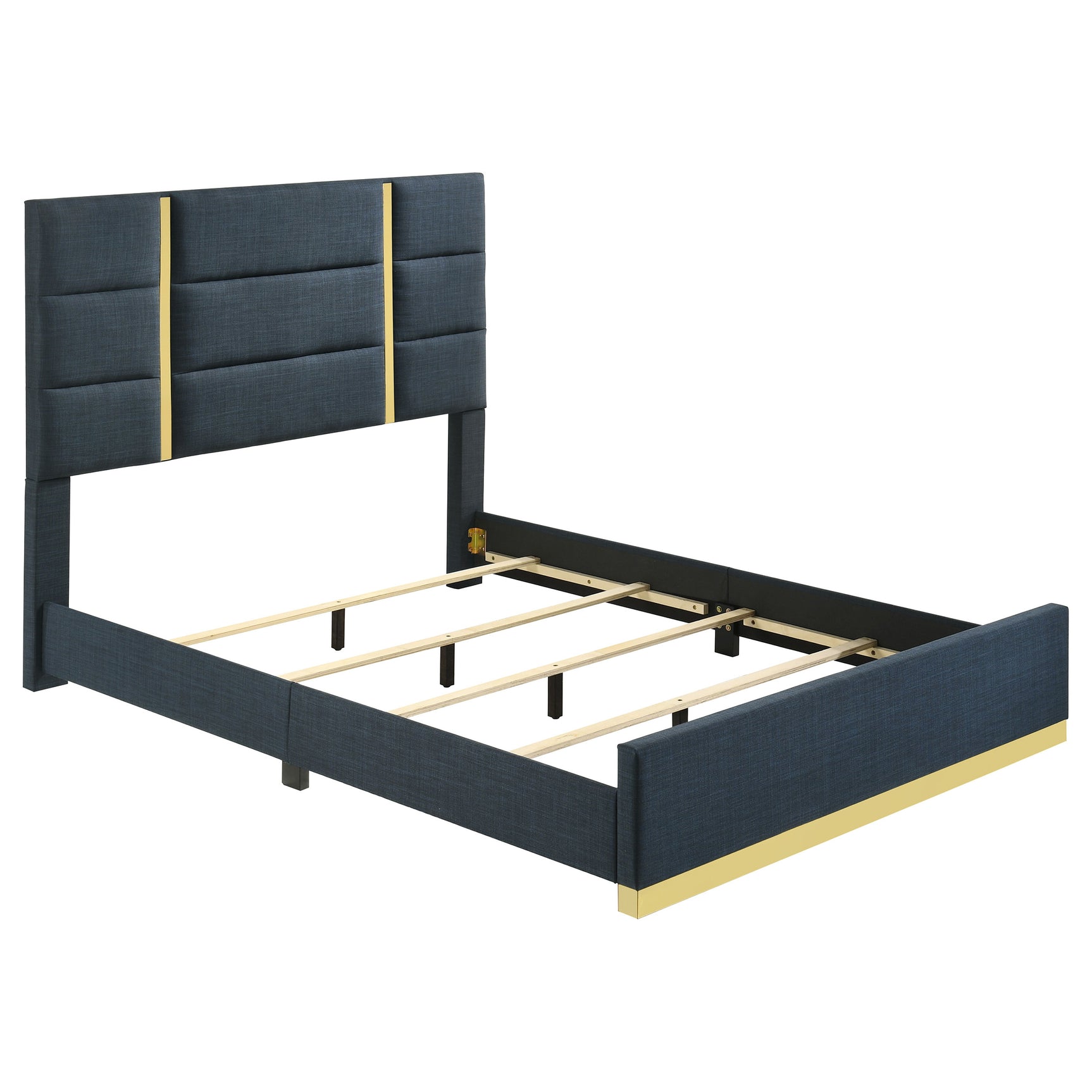 Tampa Furniture Outlet - Coaster - Ines 56-inch Fabric Upholstered Queen Panel Bed Navy - 223091NVYQ