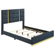 Tampa Furniture Outlet - Coaster - Ines 56-inch Fabric Upholstered Queen Panel Bed Navy - 223091NVYQ