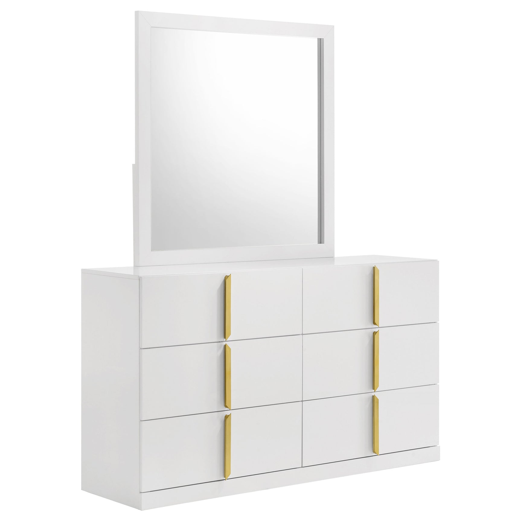 Tampa Furniture Outlet - Coaster - Ines 6-drawer Bedroom Dresser with Mirror White High Gloss - 223093M