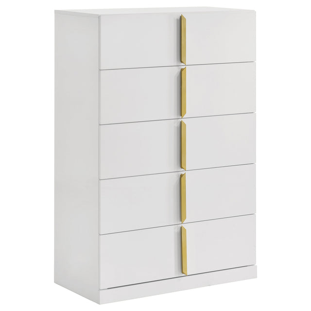 Tampa Furniture Outlet - Coaster - Ines 5-drawer Bedroom Chest of Drawers White High Gloss - 223095