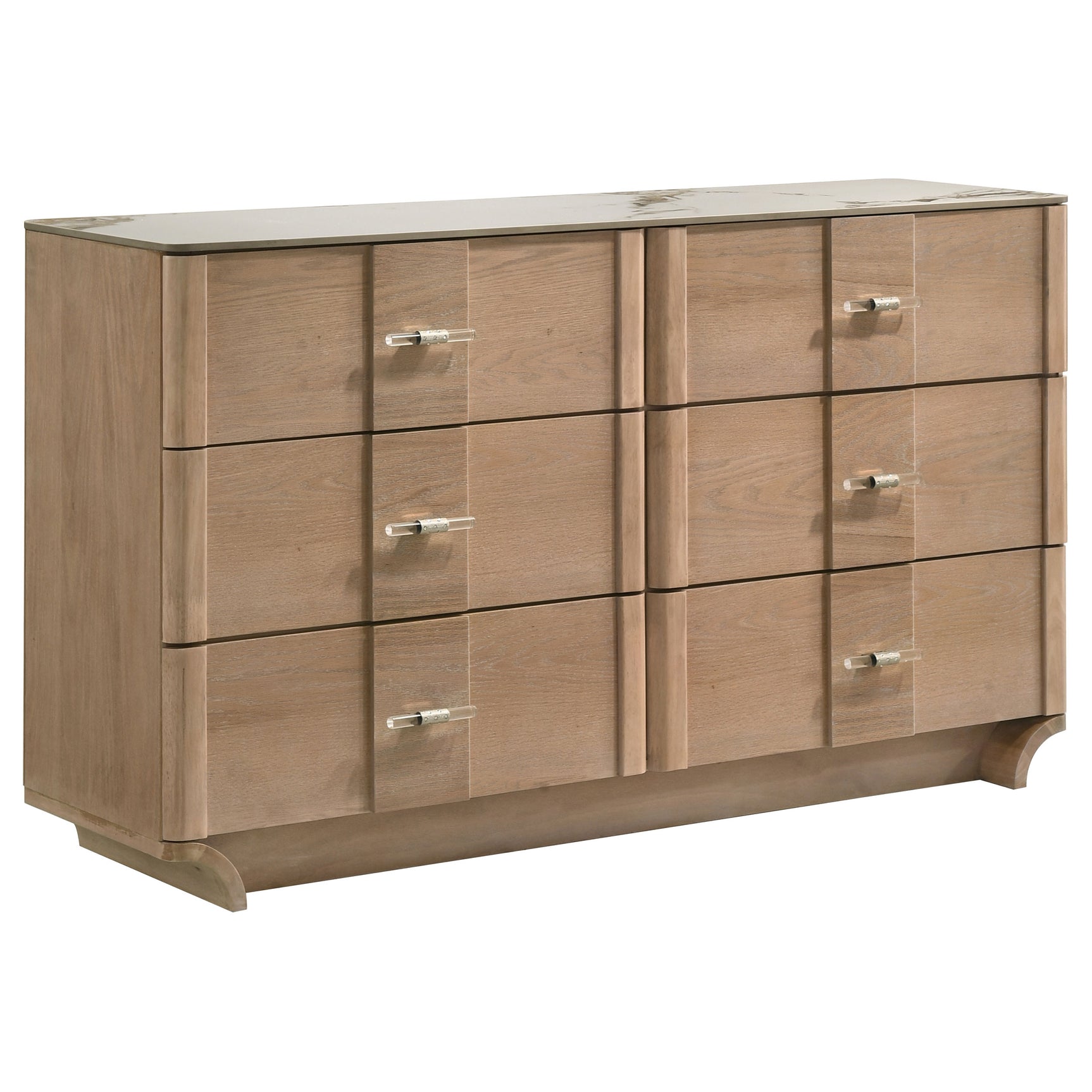 Tampa Furniture Outlet - Coaster - Leanne 6-drawer Sinter Stone Top Dresser Cabinet Light Oak - 223133