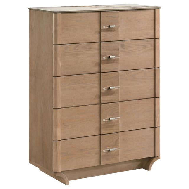 Tampa Furniture Outlet - Coaster - Leanne 5-drawer Sinter Stone Top Chest of Drawers Light Oak - 223135