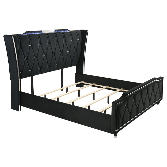Tampa Furniture Outlet - Coaster - Lorient California King LED Upholstered Bed Black - 223161KW