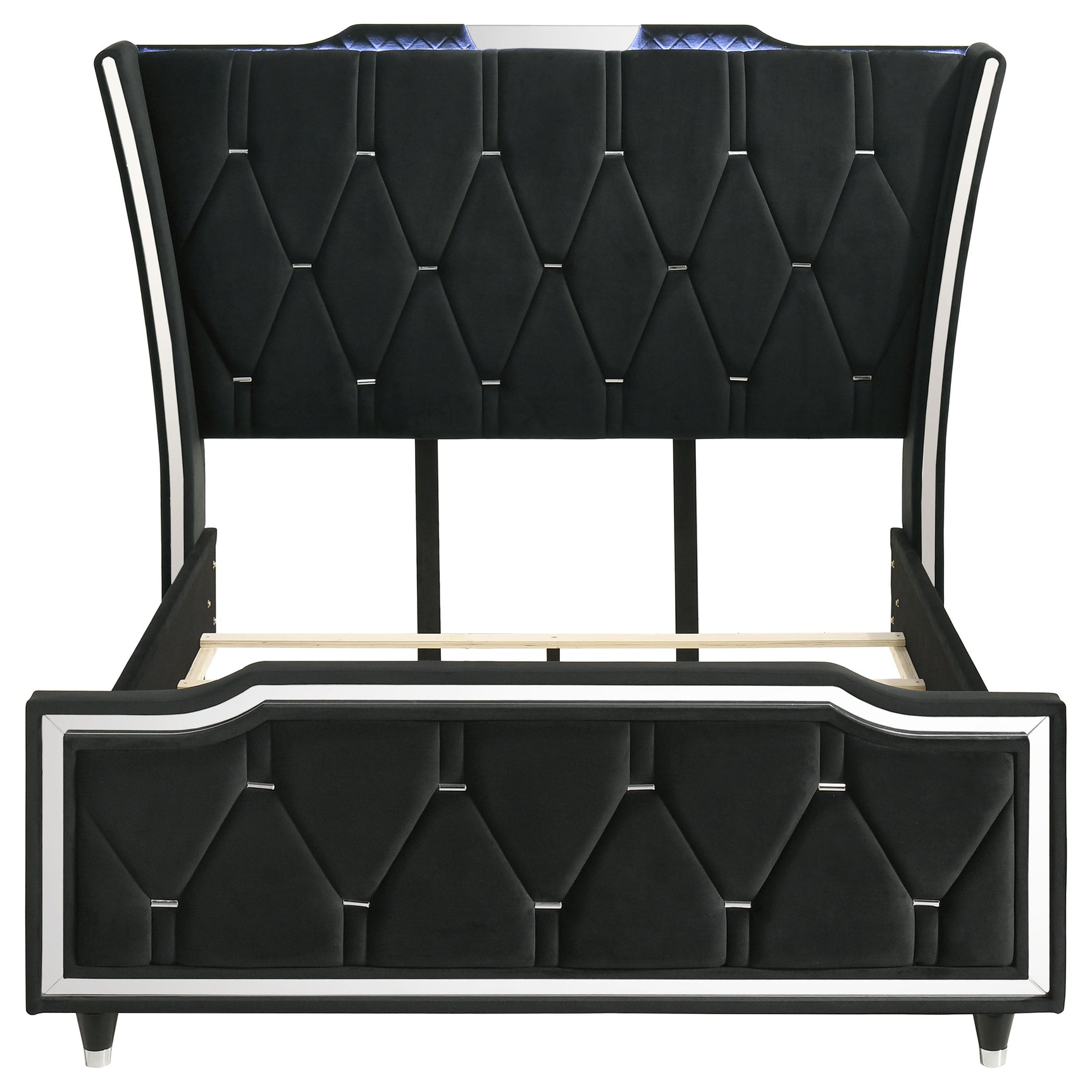 Lorient Queen LED Upholstered Wingback Bed Black