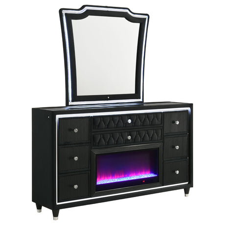 Tampa Furniture Outlet - Coaster - Lorient 8-drawer LED Flame Box Dresser and Mirror Black - 223163FBM