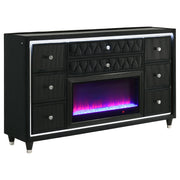 Tampa Furniture Outlet - Coaster - Lorient 8-drawer LED Bedroom Flame Box Dresser Black - 223163FB