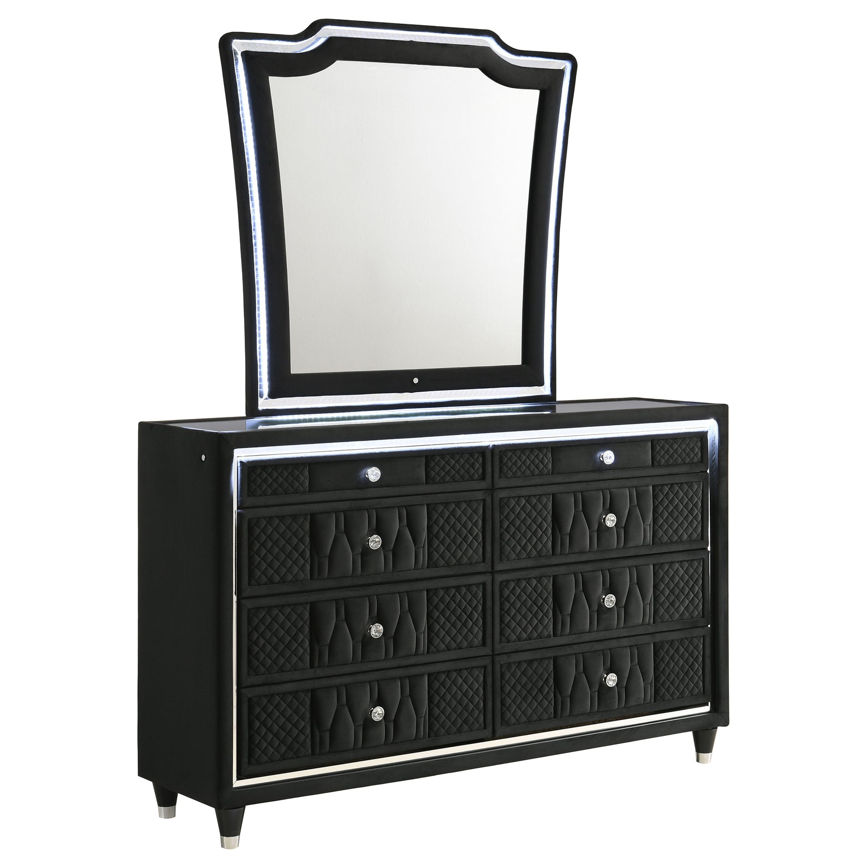 Tampa Furniture Outlet - Coaster - Lorient 8-drawer LED Dresser with Mirror Black - 223163M