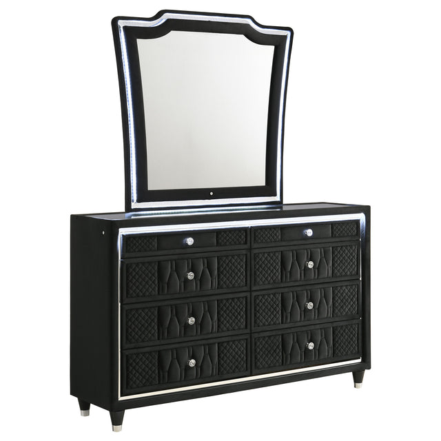 Tampa Furniture Outlet - Coaster - Lorient 8-drawer LED Dresser with Mirror Black - 223163M